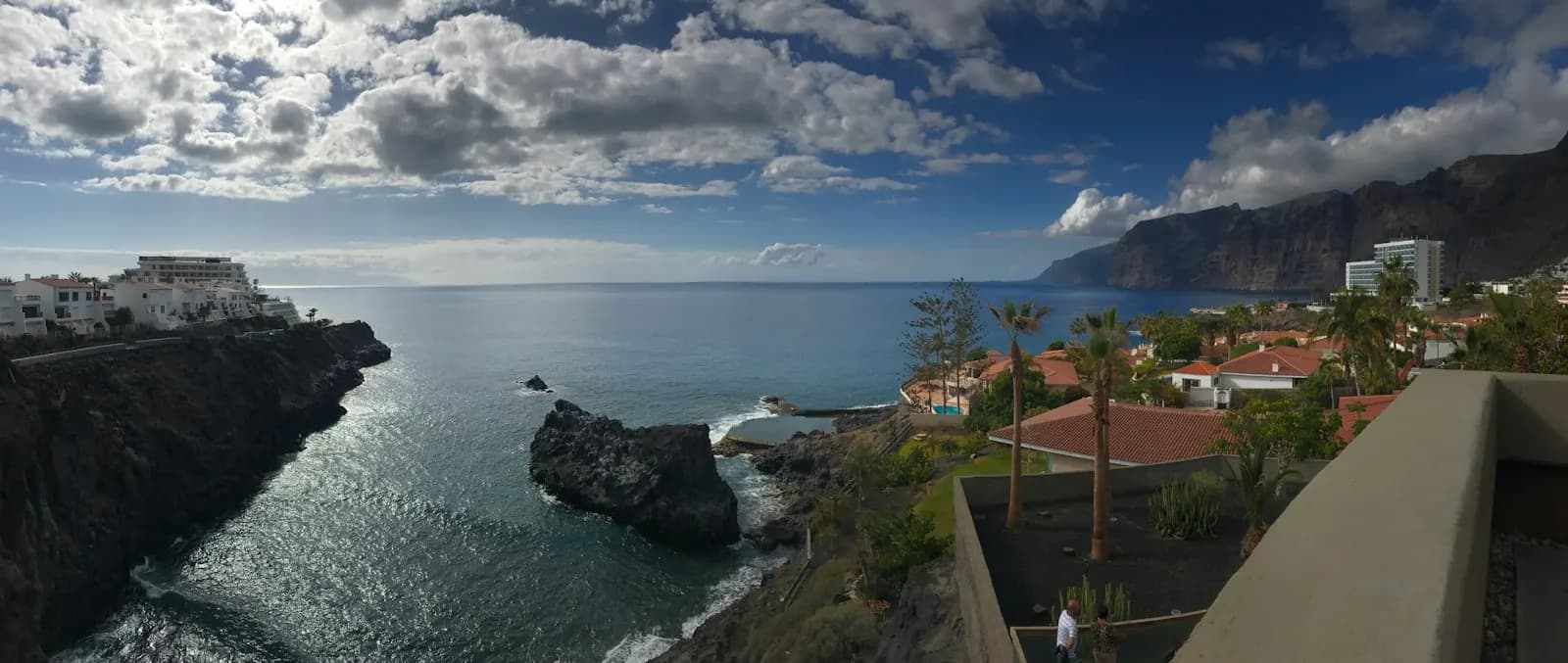 Panoramic view from a terrace in Los Gigantes over the Atlantic, a rocky cove and the sea cliffs of Los Gigantes, Tenerife